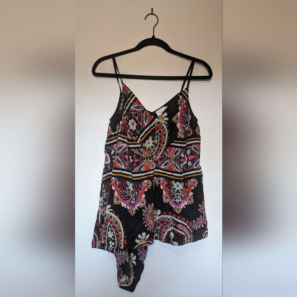 HD in Paris Anthro 100% Silk Asymmetrical Hem Boho Camisole Blouse Top sz 8